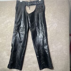 Unik Leather Chaps Womens M Black Motorcycle Biker Western Riding Pants Moto